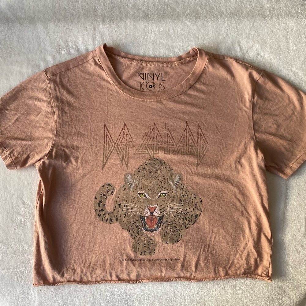 Vinyl Kids Def Leppard Leopard‎ Graphic T-Shirt XL Cropped rock band distressed